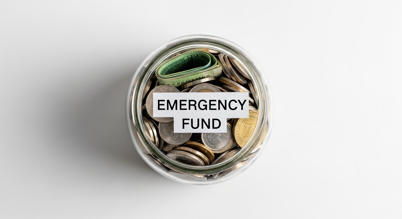 Ilustración de un colchón financiero: ahorro de emergencia representado como escudo protector