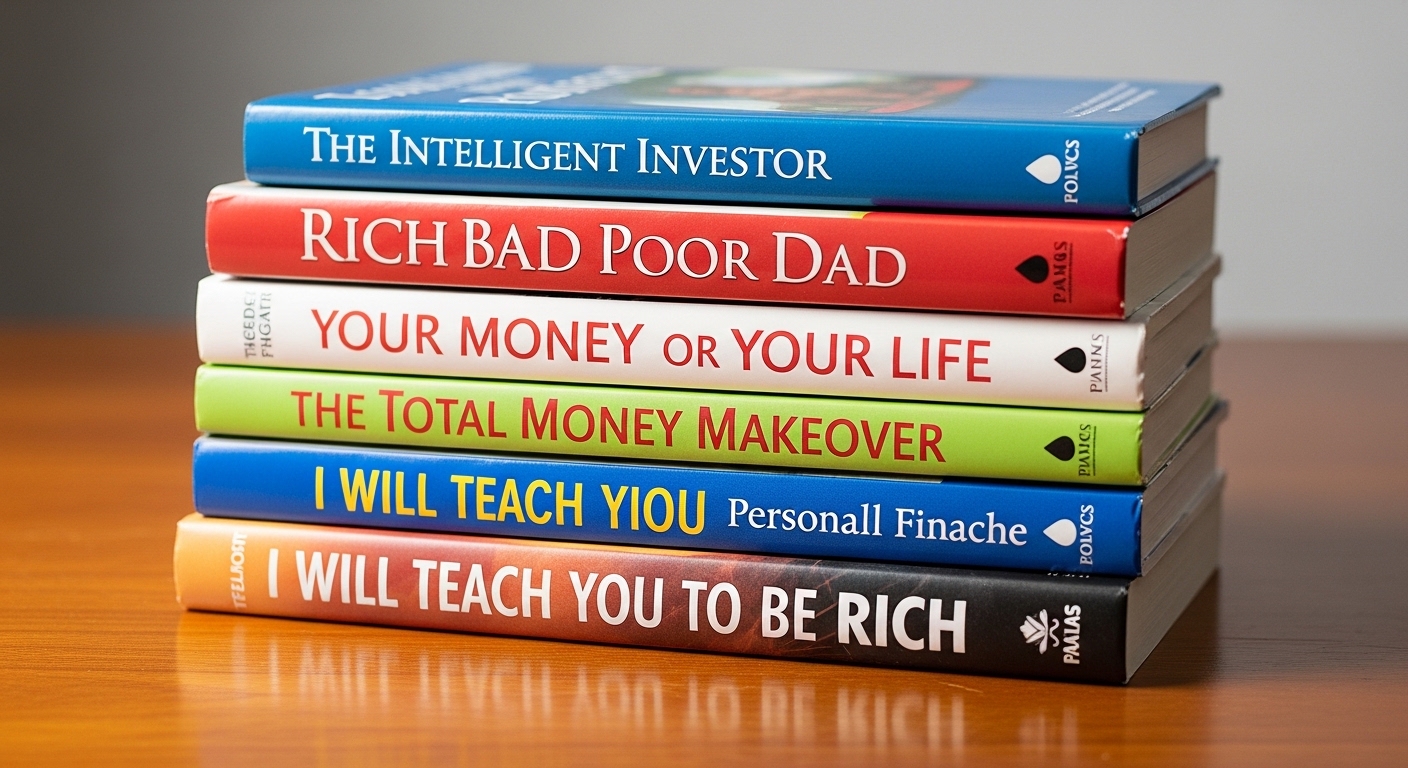 Pila de libros sobre finanzas personales en español apilados en una mesa para su recomendación