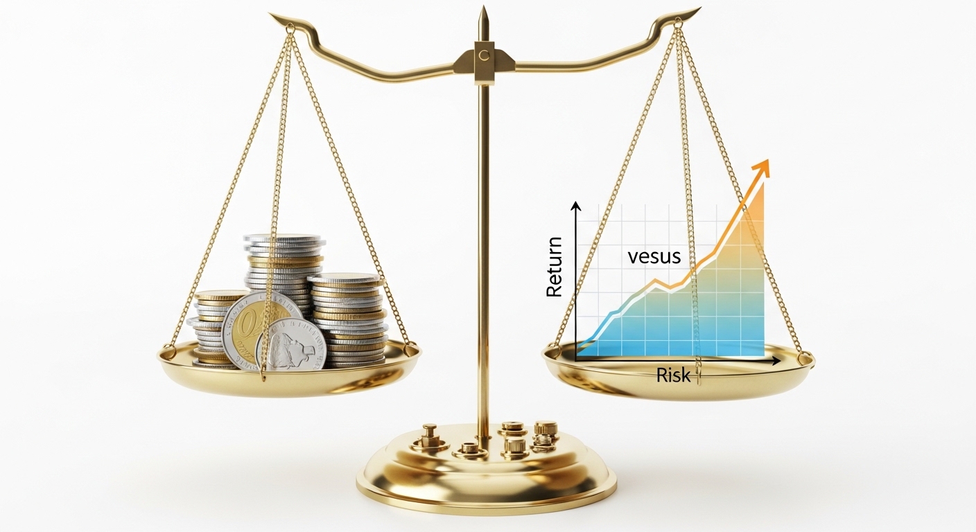 Balanza que representa el equilibrio entre riesgo y rentabilidad antes de tomar decisiones de inversión